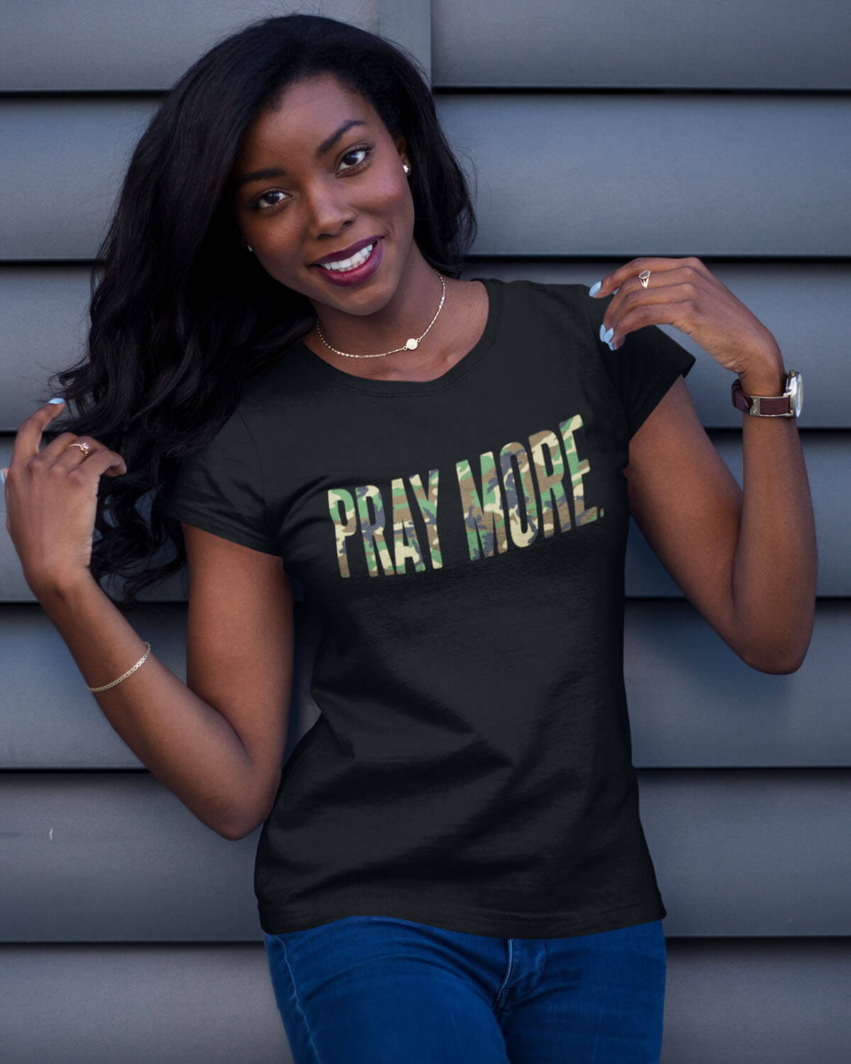 Pray More Tee - Camo Font44:129 45:130 46:135